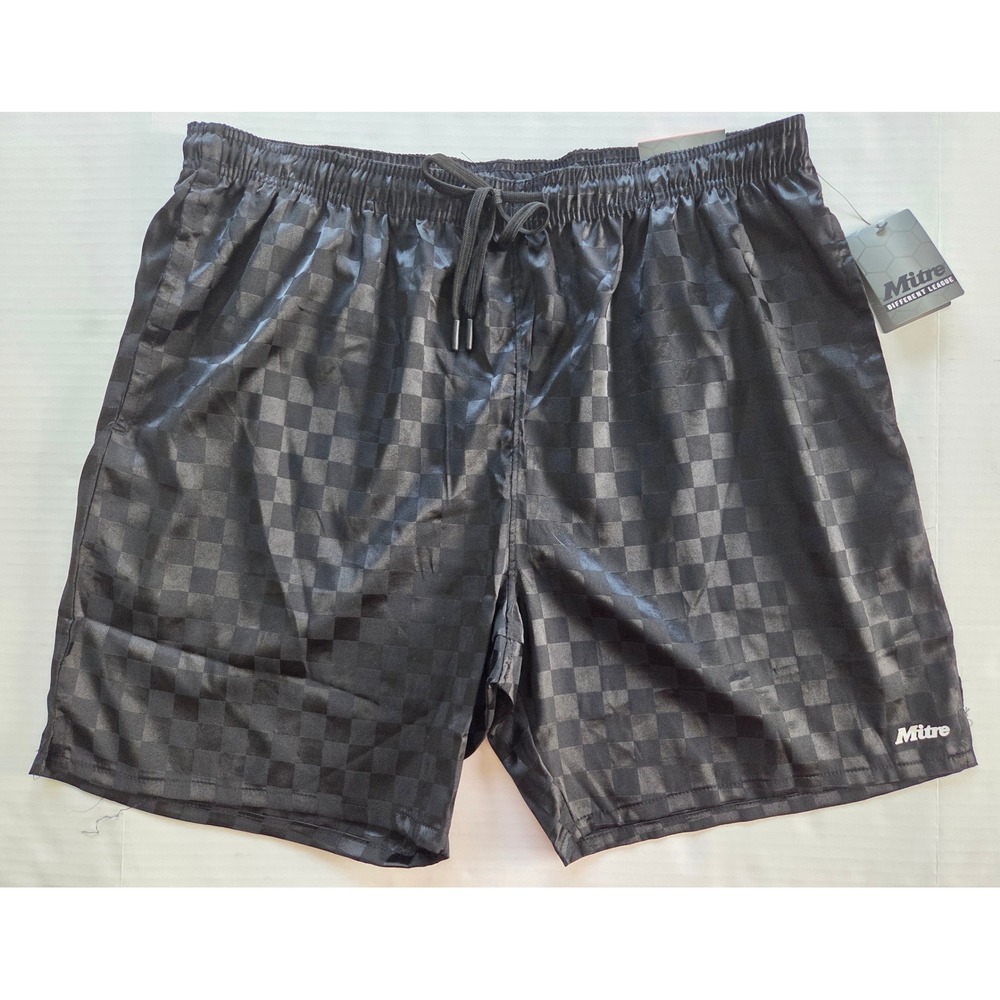 Mitre Mens Black Checkered Soccer Shorts XL 7 Inch Inseam NWT Athletic Training